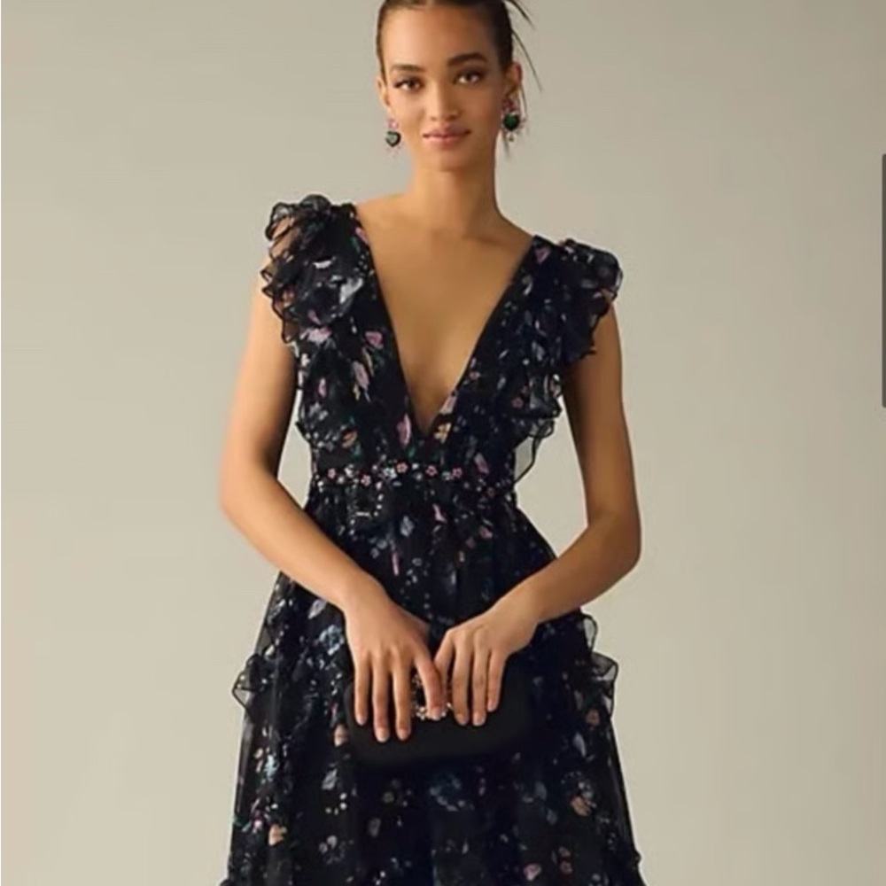 Mac Duggal Black Floral Maxi Dress